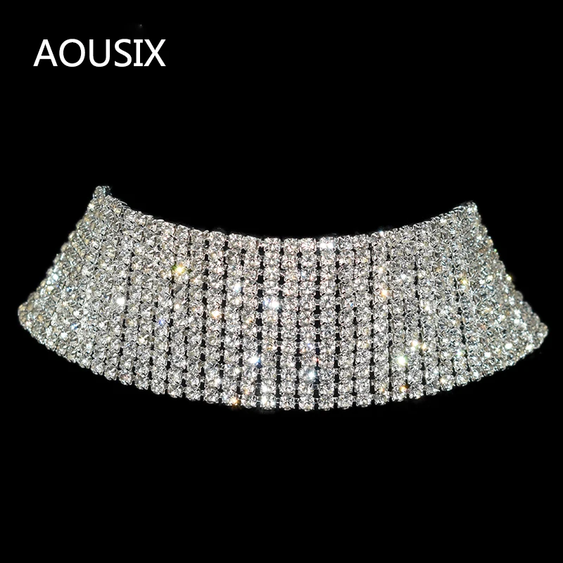 Sparkling Silver Color Crystal Collar Chain Choker Necklace Bridal Women Wedding Party Diamante Rhinestone Choker Jewelry Gifts 4