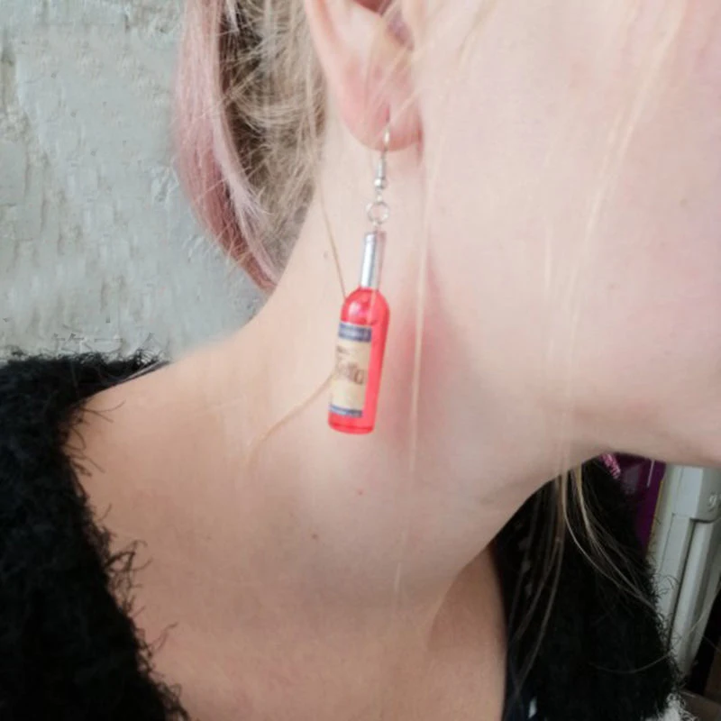 JWEIJIAO Resin Wine Bottle Dangle Earrings For Women 2021 Red,Yellow,Blue 7 colors random label Drop Earrings Simulation Jewelry 4