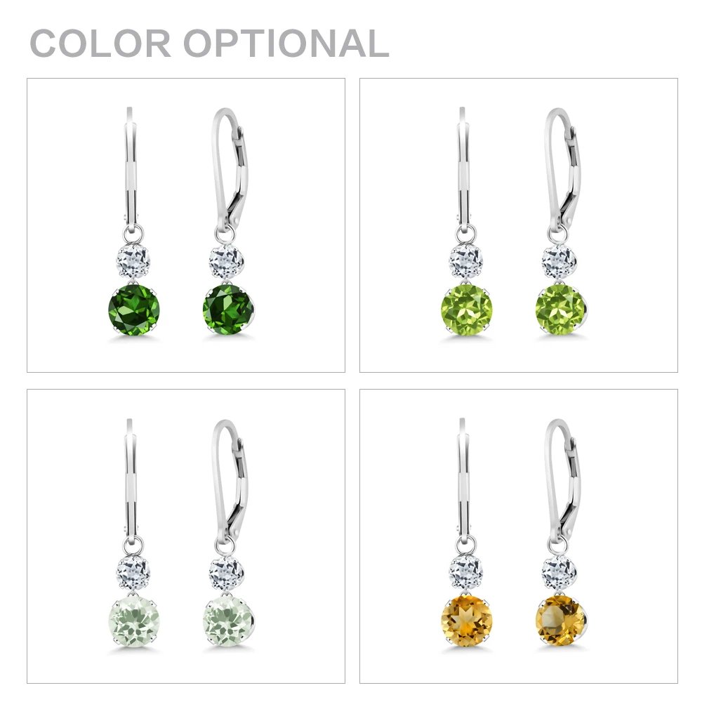 GemStoneKing 2,06 Ct Круглый натуральный Фиолетовый аметист белый топаз 925 Висячие серьги из серебра 925 пробы для женщин ювелирные украшения