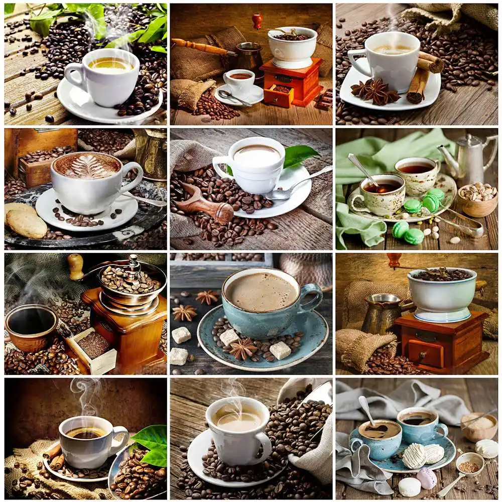 

MOONCRESIN 5D Diamond Painting Coffee Full Drill Square Diamond Embroidery Landscape Home Decoration Diamond Art