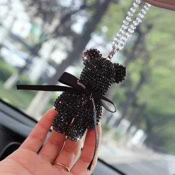 

Car Diamond Crystal Hanging Pendant Rearview Mirror Ornament Bear Inter Decoration For Tesla Model X S 3 Car Accessories