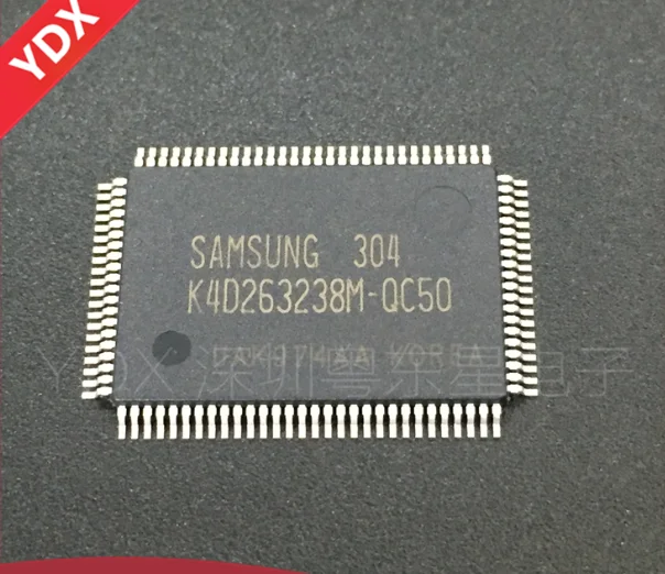 Xinyuan 1pcs K4D263238M-QC50 K4D263238M K4D263238F-QC50 K4D263238M-QC40 K4D623238B-QC50 K4D263238D-QC50 KY5DU2832220-5 QFP afbeelding