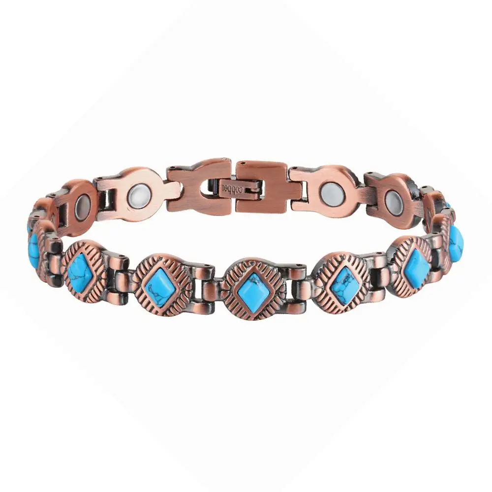 Oktrendy Copper Magnetic Bangle Bracelet with Natural Gem Stone Women Vintage Copper Magnetic Bracelet Arthritis Chain Wristband
