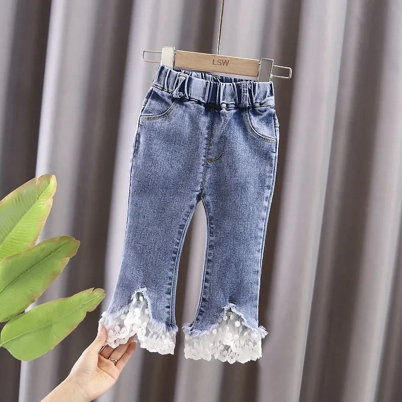 

Kids Jeans Girls Pants Spring Autumn Outer Wear 2021 New Baby Children Girls Baby Flare Pants Girl Trousers