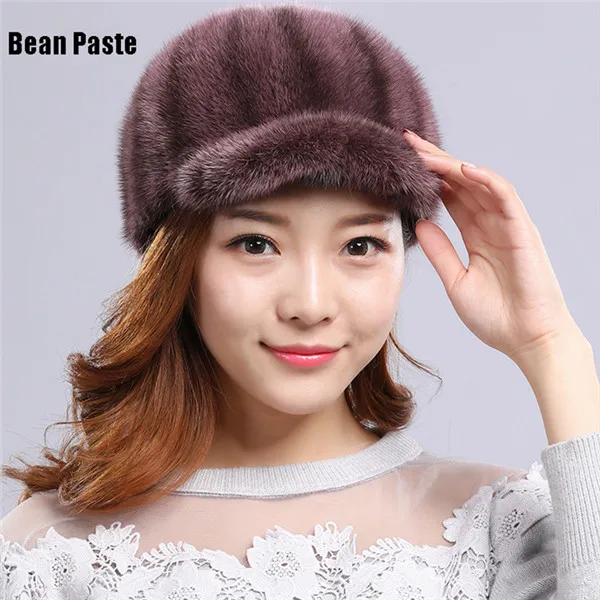 Gorro, защищающая малыша от солнца и De Piel De Vison De Invierno Para Mujer Gorra De Piel De Pato De Invierno, одежда для детей - Цвет: Bean paste