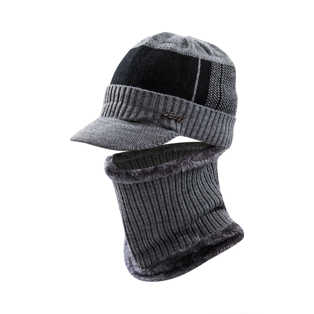 Серый Зимние шапки для мужчин Skullies Beanie шапка зимняя шапка для мужчин и женщин шерстяной шарф шапка s Набор Балаклава Gorras капот теплые вязаные шапки - Цвет: Серый