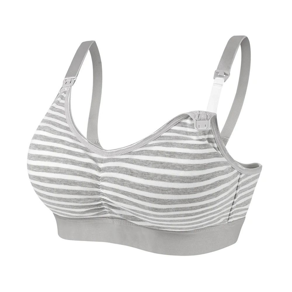 Gray Striped bra SLAIXIU Бюстгальтер для кормления из хлопка, Сексуальные Открытые бюстгальтеры с пряжками для сна, беспроводной бюстгальтер для кормления грудью, Одежда для беременных женщин, кормящих мам - Цвет: Gray Striped bra