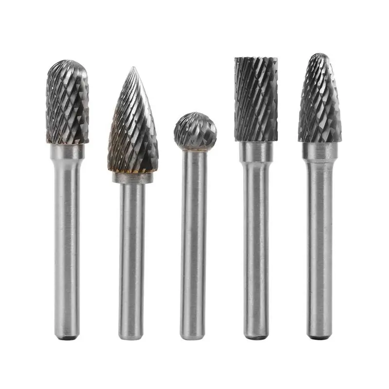 

Promotion! 5x Tungsten Carbide Rotary Cutting Burr Set Grinder Bit 1/4 inch (6mm) Shank 10mm Chamfering Carving Tools Silver