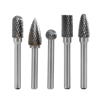 

Promotion! 5x Tungsten Carbide Rotary Cutting Burr Set Grinder Bit 1/4 inch (6mm) Shank 10mm Chamfering Carving Tools Silver