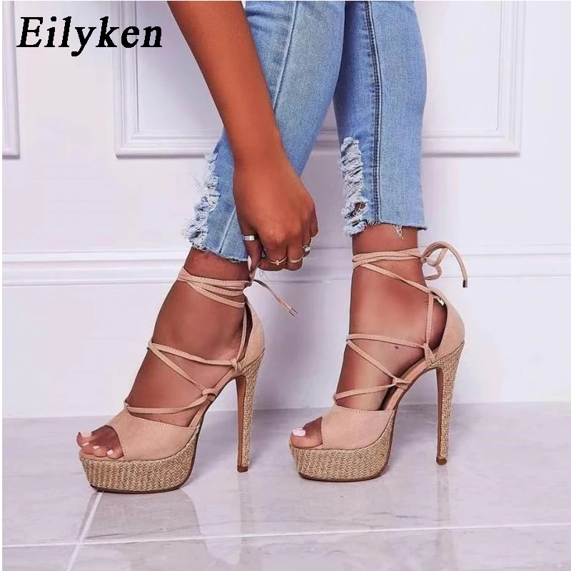 

Eilyken Autumn Sexy Women High heels Sandals Cross-Strap Ankle Strap Sandals Platform Female Party Sandals Pumps Shoes