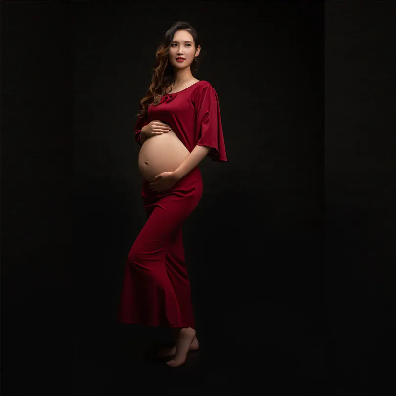 maternity Бордовое шифоновое кружевное бальное платье макси для беременных для фотосессии одинаковое платье для мамы и дочки платье для беременных - Цвет: maternity