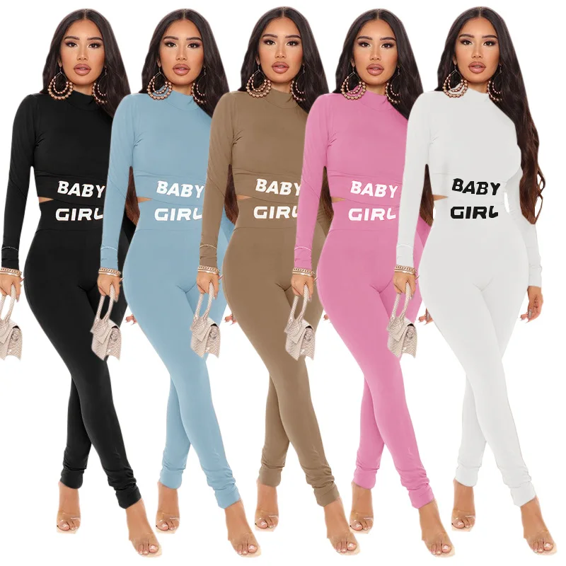 

Autumn Casual Sports Two-piece Outfit Set Women's Letter Print Slim Long-sleeved Top and Pants Bodaycon Joggers Tracksuit