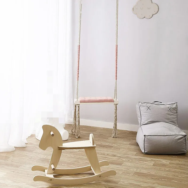 Child Swing Chair kid Hanging Swings Set Children Toy Rocking Solid Wood Seat with Cushion Safety Baby Indoor Baby Room Decor 3
