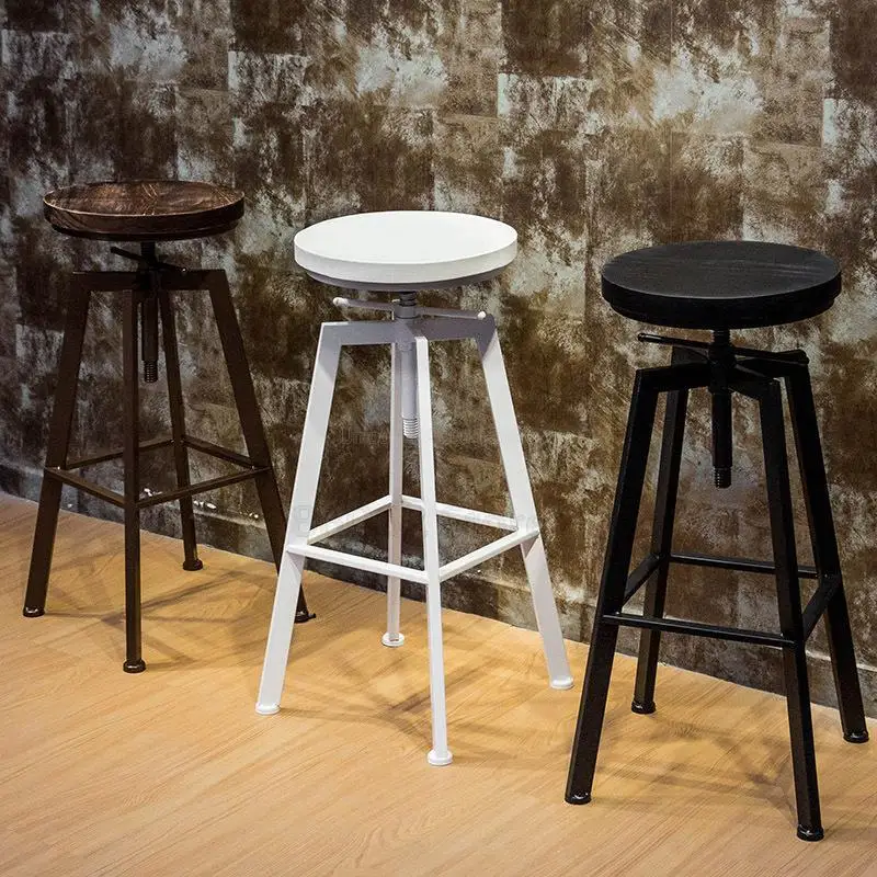 1pcs New Retro Round Wood+Metal Stools Height Adjustable Bar Counter Swivel Stool Best Quality |