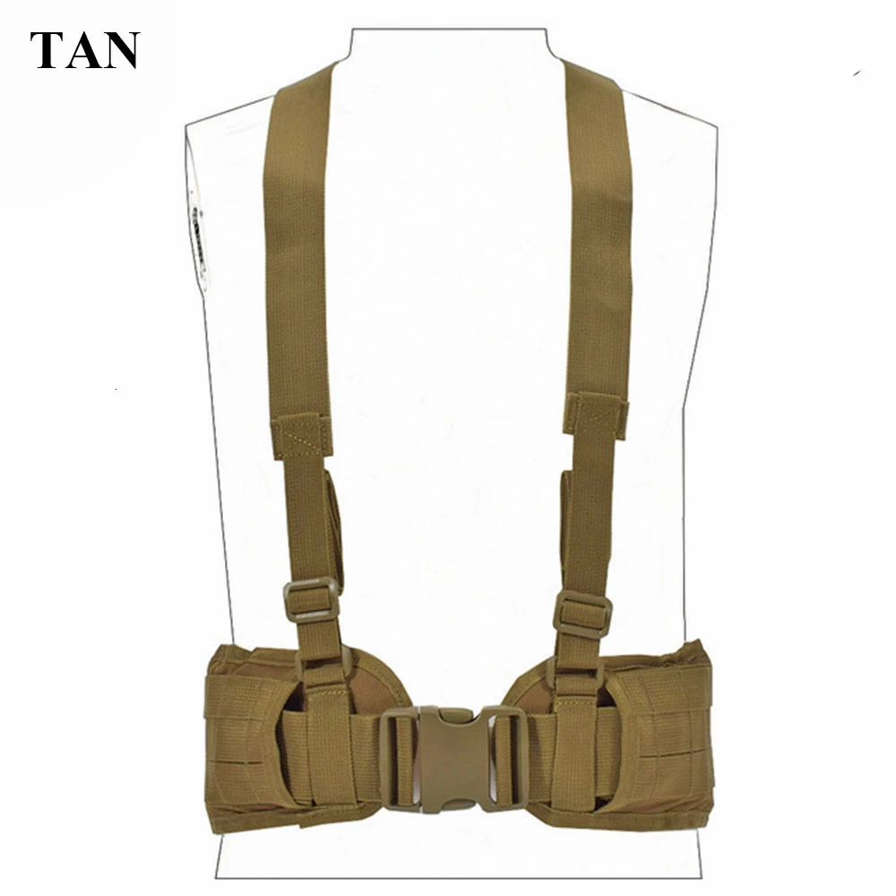 Tan Airsoft Military Nylon Molle Waist Combat Belt With Harness Tactical Adjustable Soft Padded Universal Unisex Hunting Accessories - Цвет: Tan