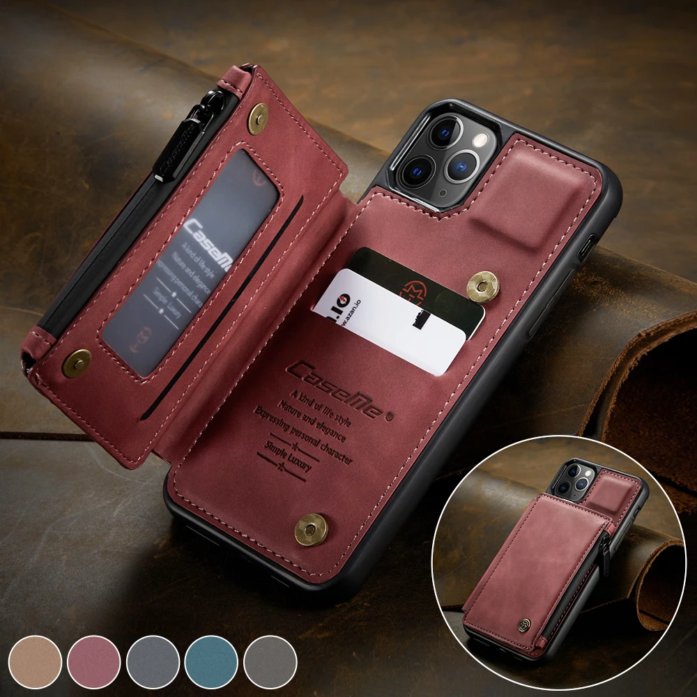 For iphone 13 12 11 Pro XS Max XR 7Plus Leather Flip Phone Case For Redmi Note 8 9 pro With RFID Zipper Credit Card Wallet Cover 13 pro max cases