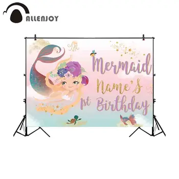 

Allenjoy Mermaid Photozone Sea Bed Glitter Golden Star Turtle Fish Octopus Bokeh Backdrop Girl 1st Birthday Party Activity Decor