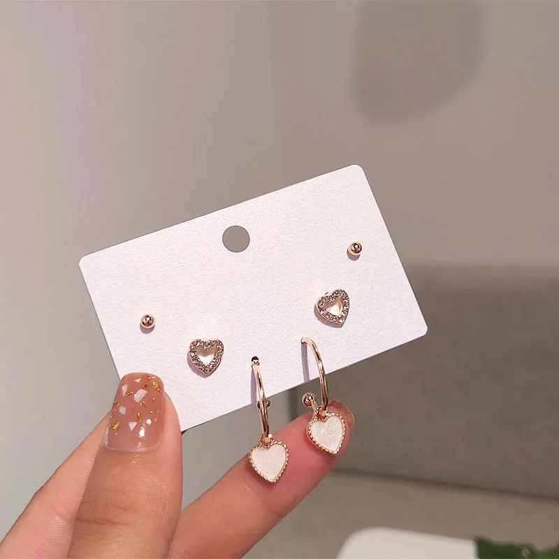 Heart Metal Women Girls Trendy Stud Earrings Korean Small Love Heart Earrings 6 Pieces Set Fashion Jewelry Gift