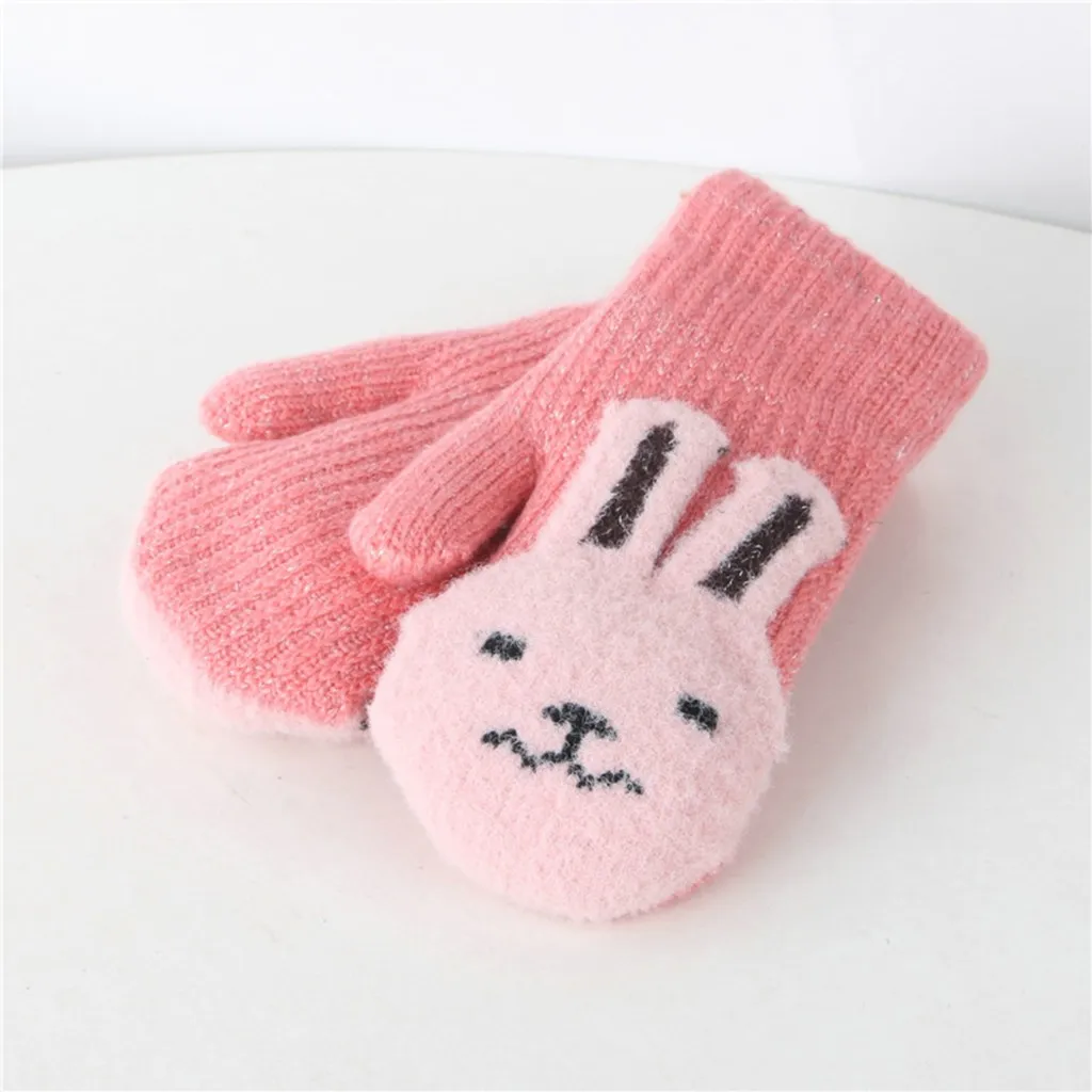 Теплые зимние вязаные Мультяшные перчатки для малышей для девочек и мальчиков, зимние вязаные Мультяшные Лоскутные теплые варежки, перчатки с ремешком