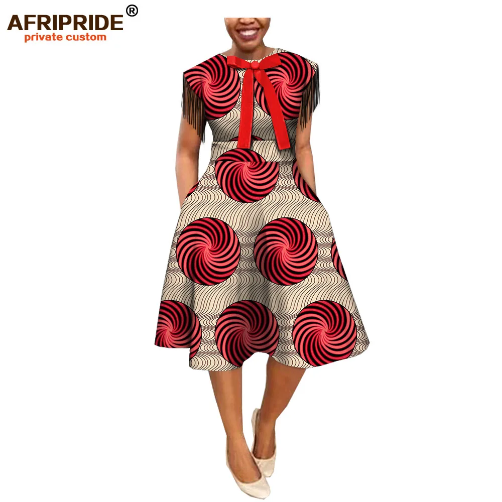 Летнее платье трапециевидной формы для женщин AFRIPRIDE короткий рукав с кисточками до колена Повседневный воск для женщин платье с бантом украшение A1825050 - Цвет: 330X