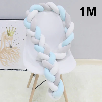1M white grey blue Детский бампер, кровать, коса, узел, подушка, подушка, бампер для младенцев, Bebe, защита для кроватки, детская кроватка, бампер, декор для детской комнаты 1 м 2 м - Цвет: 1M white grey blue
