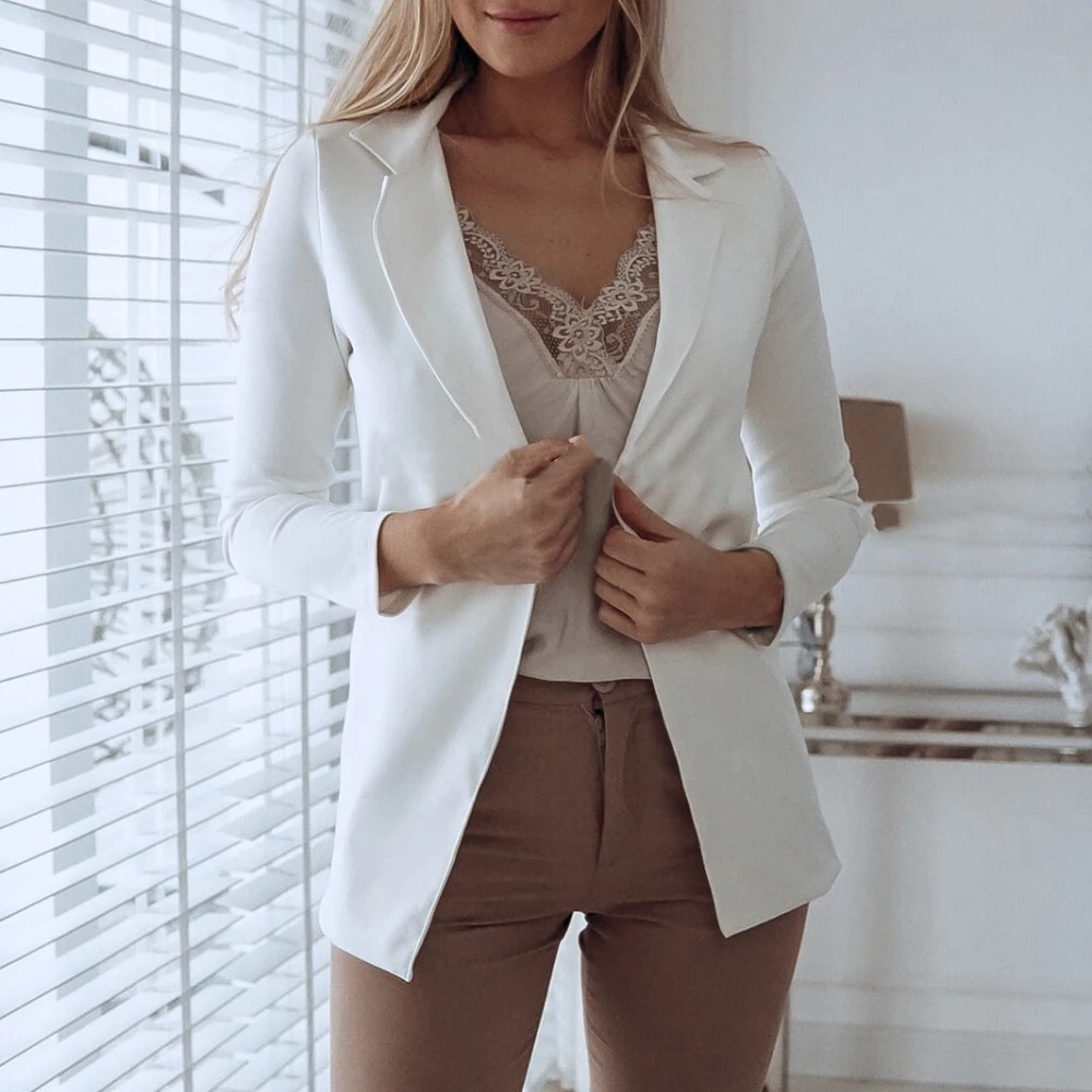 

Casual Long Sleeve Solid Color Standing Collar Coat Lady Business Jacket Suit Coat Slim Top Women blazers Female 2019