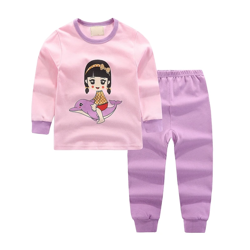 Детская одежда из хлопка для мальчиков и девочек длинный рукав хлопок; ночное белье для мальчиков; детская самолет пижамы, Детская одежда для сна для малышей; пижамы для девочек 2 шт./компл