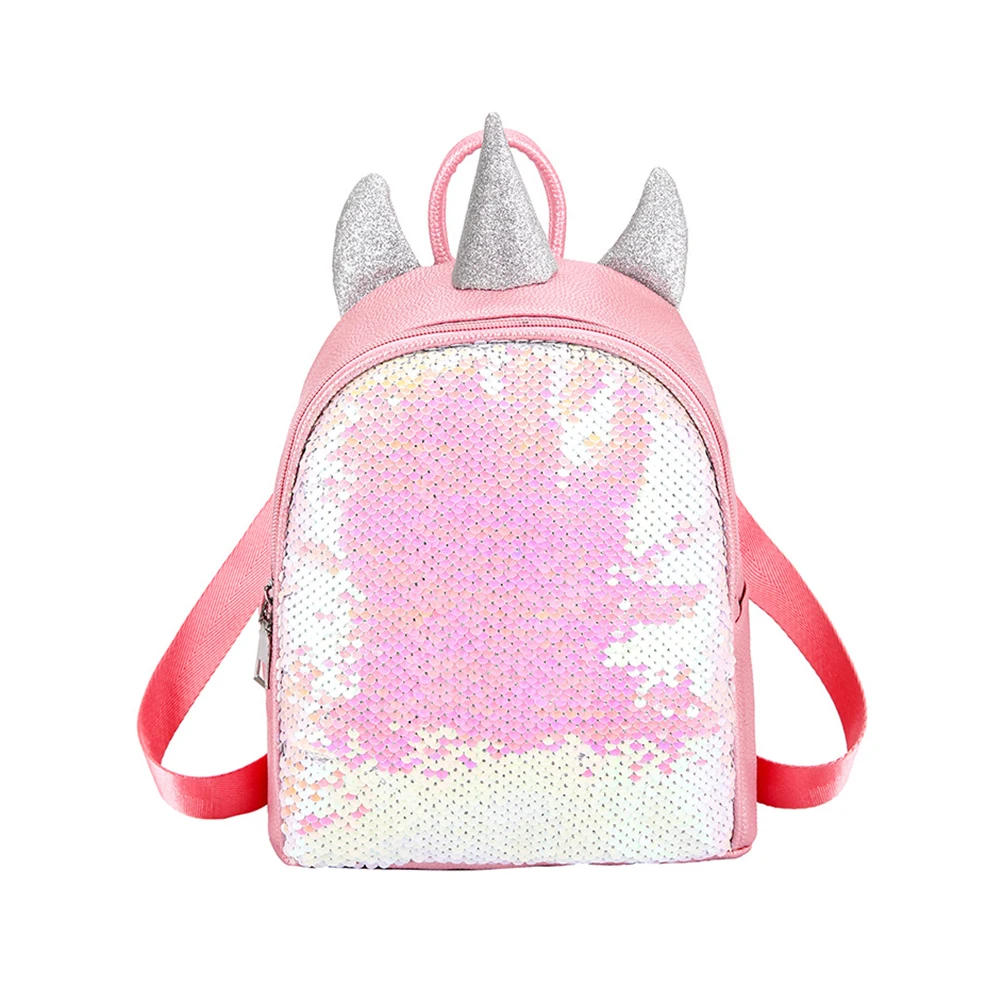 

Sequins Unicorn Gift PU Backpack for Girls Magic Sequins Travel Back Bags Cute Schoolbag(Pink)