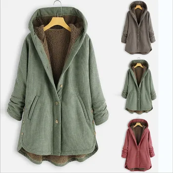 

5XLfashion Coat Women's Jacket Autumn Winter Plus Hooded Long Sleeve Warm Coat Female Plaid Jacket Women's Large Size Clothing