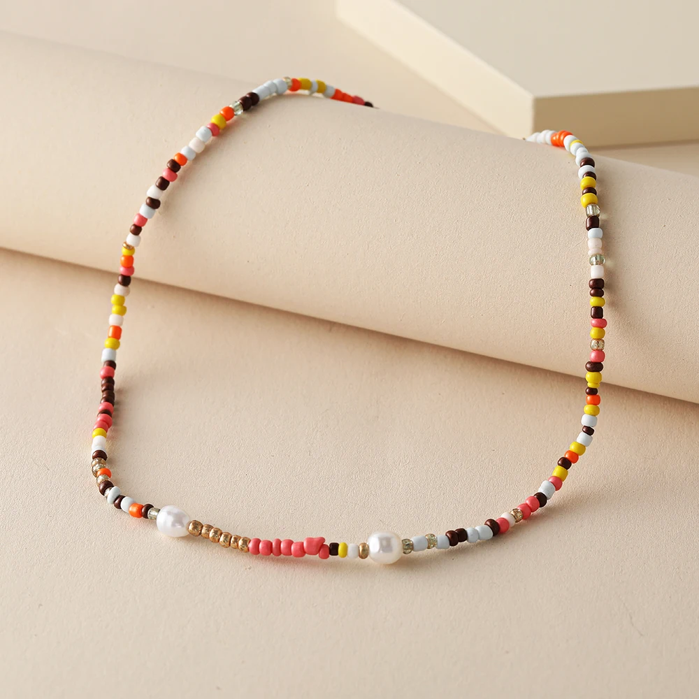 2021 New Lovely Daisy Flower Colorful Beads Pearl Clavicle Choker Necklace for Women Girls Spring Summer Jewelry Wholesale 