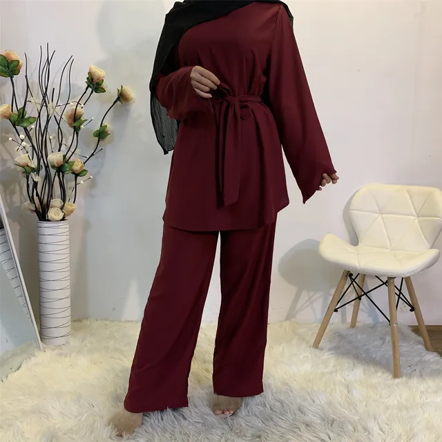 ¡Novedad! Conjunto de dos piezas de alta calidad para mujer musulmana, Tops y pantalones, ropa islámica de Turquía a la moda
