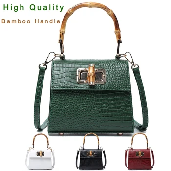 

Luxury Ostrich Leather Crossbody Bags Bamboo Handle Fashion Crocodile Ladies Shoulder Bags Women Tote Handbags