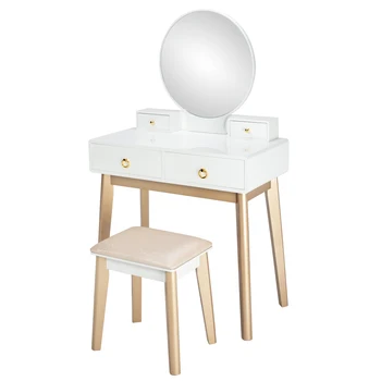 

Bedroom Wood Dressing Table With Chair Set Simple Makeup Table Modern Dresser Table Makeup Stool Home Furniture