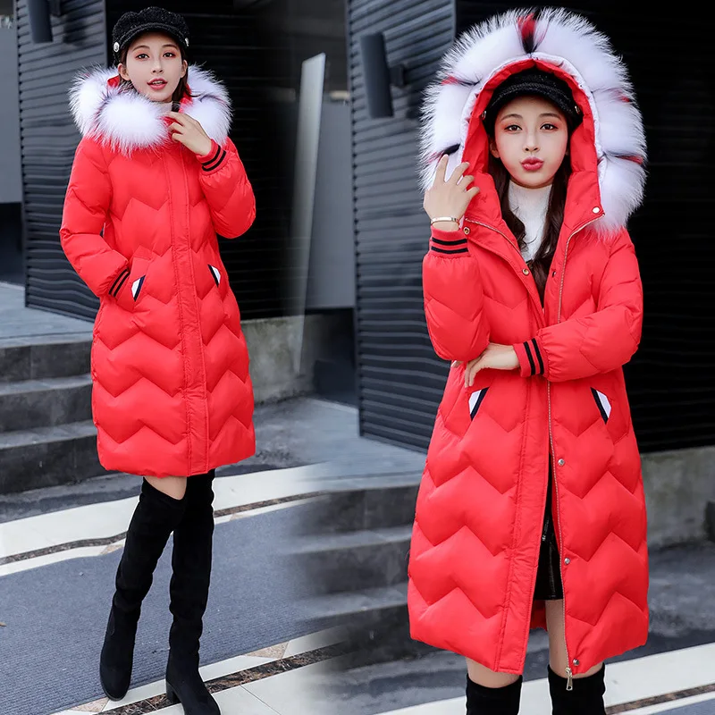 

Cotton-padded Clothes Women's Mid-length 2018 Winter New Style Korean-style Slim Fit Zipper Winter Coat Thick Fur Collar down Ja