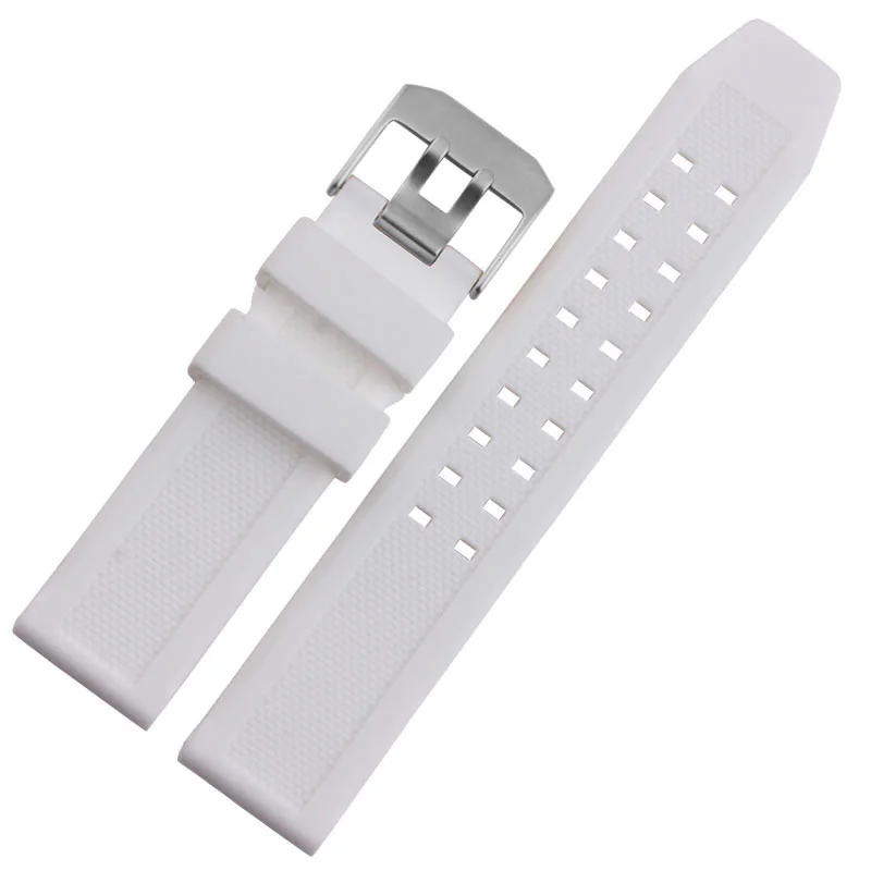 white silver clasp Shengmeirui 23 мм Мужской мягкий силиконовый натуральный резиновый ремешок для часов для Luminox 3051/8800/3057 черный белый военные часы аксессуары - Цвет ремешка: white silver clasp
