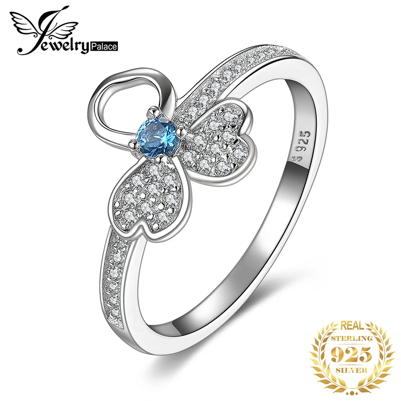 JewelryPalace 1.2ct натуральная Лондонский Голубой Топаз кубического циркония мотаться бабочка обещание кольцо 925 пробы серебряные ювелирные изделия для женщин