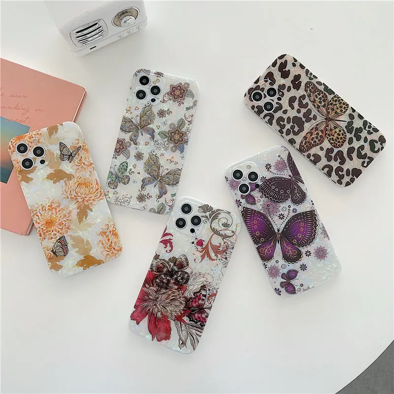 Dream Shell Flowers Butterfly Phone Case For iPhone 11 12 13 Pro Max X XS Max XR 8 7 Plus 12 13 Mini 11Pro Shockproof Soft Cover