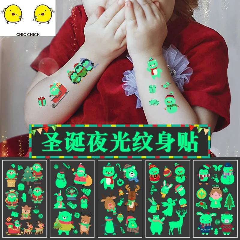 

Christmas Eve Light Tattoo for Children Luminous Toy Snowman Cartoon Sticker Children Chrismas Gift