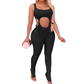

Simenual Bandage Fitness Fashion Women Matching Sets Sleeveless Solid Sporty Workout Two Piece Outfits Skinny Top And Pants Set