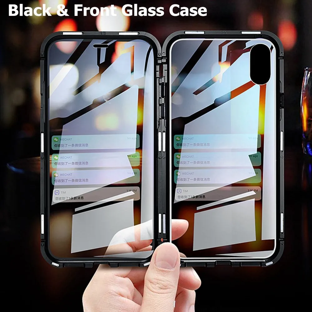 Для Apple iPhone 11 Pro Max Магнитный адсорбционный двухсторонний металлический чехол из закаленного стекла для iPhone X XR XS MAX 8 7 6 6S Plus