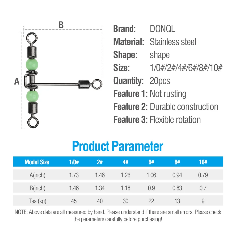 DONQL 5/20 штук Соединительный Вертлюг для рыбалки подшипники качения 3-х полосная T Форма рыболовный крючок приманкой разъем рыболовные снасти светящиеся шарики