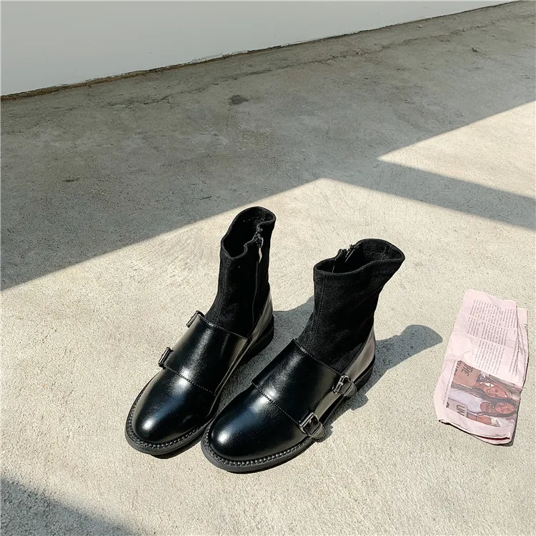 Бренд molan Designers; коллекция года; зимняя Роскошная металлическая пряжка; черные короткие ботильоны martin из натуральной кожи; женская теплая плюшевая обувь на молнии
