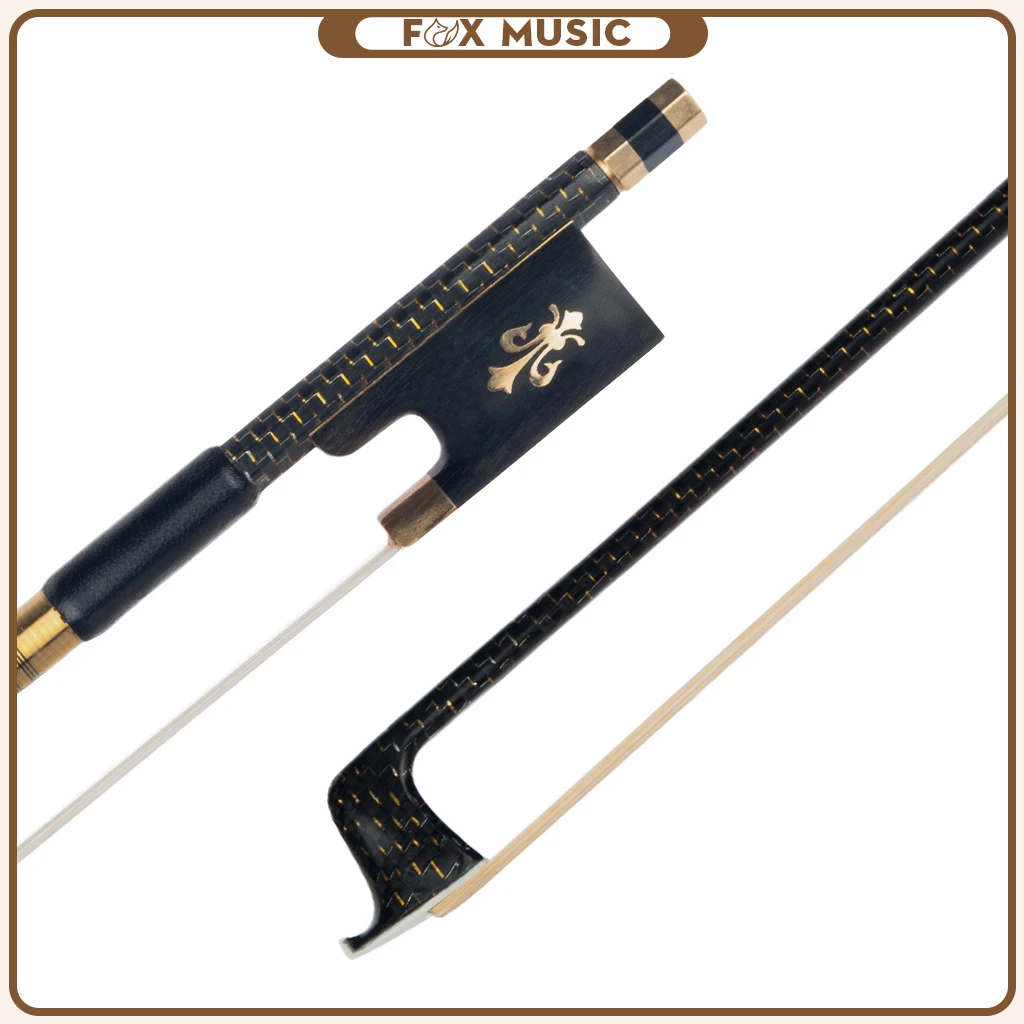 Professional 4/4 Violin/Fiddle Bow Golden Silk Braided Carbon Fiber  White Horsehair Ebony Frog W/ Fleur-de-lis Inlay Durable naomi carbon fber bow for violin 4 4 fiddle bow round stick w ebony frog violin accessories fast response durable use
