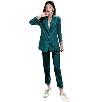 

Women Two Piece Outfits Spring and Autumn New Style Korean-style Fashion Corduroy Suit Jacket High-waisted Suit Pants Two-Piece