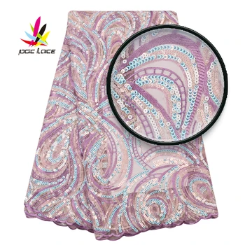 

2019 African Net Lace Fabric With Sequins Hot Popular High Quality Nigerian Embroidered French Tulle Mesh For Women AMY3032B