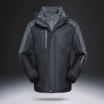 

2019 New Winter Jacket Men Women 2 in 1 Slim Thicken Hooded Outwear Men Warm Coat Add Wool Hiking Top Parka