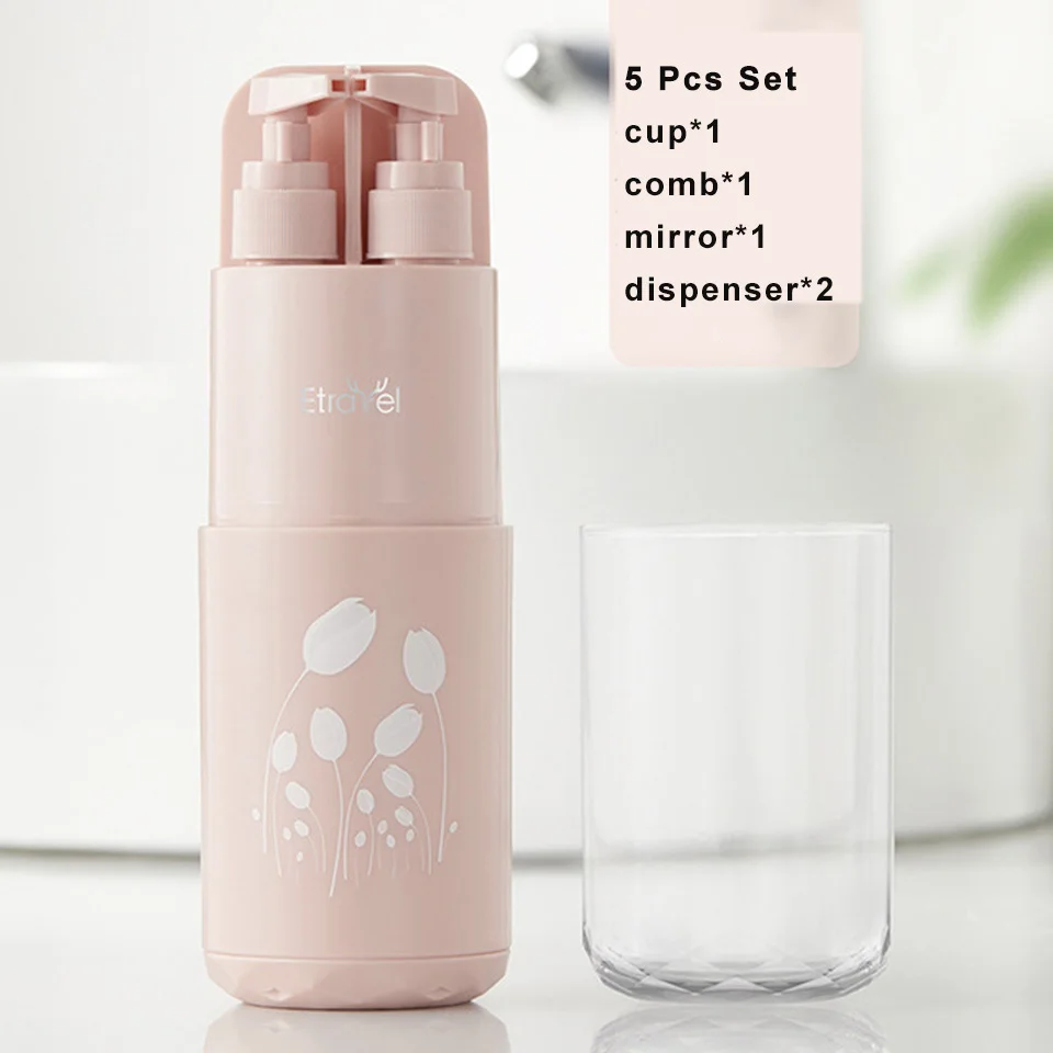 pink 5pcs set MSJO Туристические Бутылки 7 шт./5 шт. чемодан для девочек Портативный Ванная комната органайзер для зубных щеток ящик пивной диспенсер кран Набор для путешествий - Цвет: pink 5pcs set