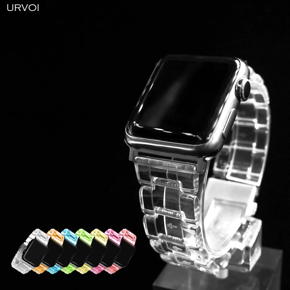 Ремешок URVOI прозрачный для Apple Watch series 7 6 SE 5 4 3 2 сменный жёсткий карамельный