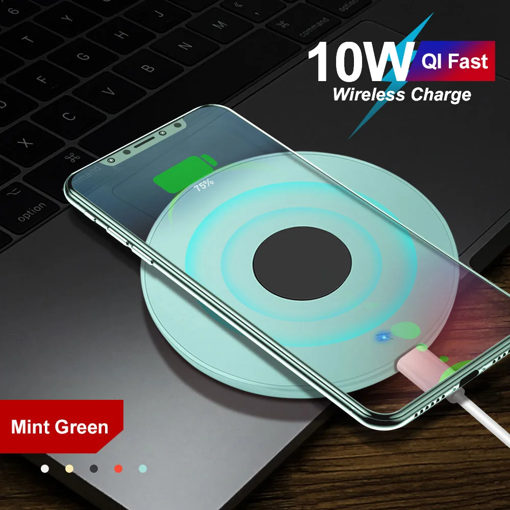 Green 10 Вт Qi быстрая Беспроводная зарядка для Iphone 11 Pro X Xs Max XR для samsung S8 S9 S10 Plus Note 10 9 зарядная площадка Беспроводное зарядное устройство - Цвет: Green