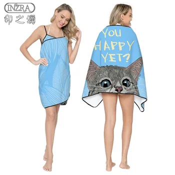 

Cat Wearable Bath Towel Printed Customizable Water-Absorbing Sun-resistant Superfine Fibre Camisole Beach Bath Towel
